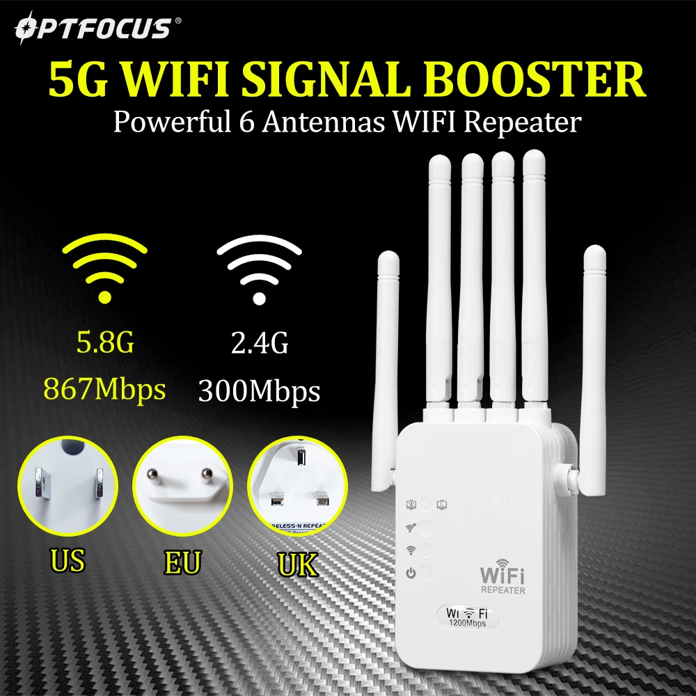 OPTFOCUS 5G WiFi ретранслятор 1200 Мбит/с 2 Lan ретранслятор сигнала беспроводной Wifi усилитель 6 антенн усилитель Wi-Fi