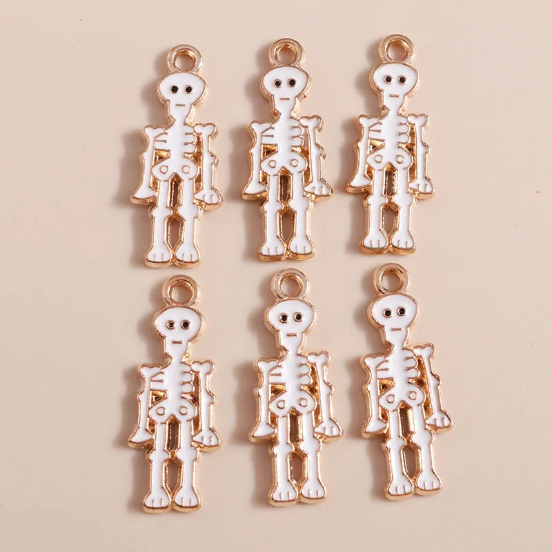 10pcs Enamel Halloween Skull Skeleton Charms Penants for Necklace Earrings DIY Bracelet Handmade Jewelry Accessories Findings