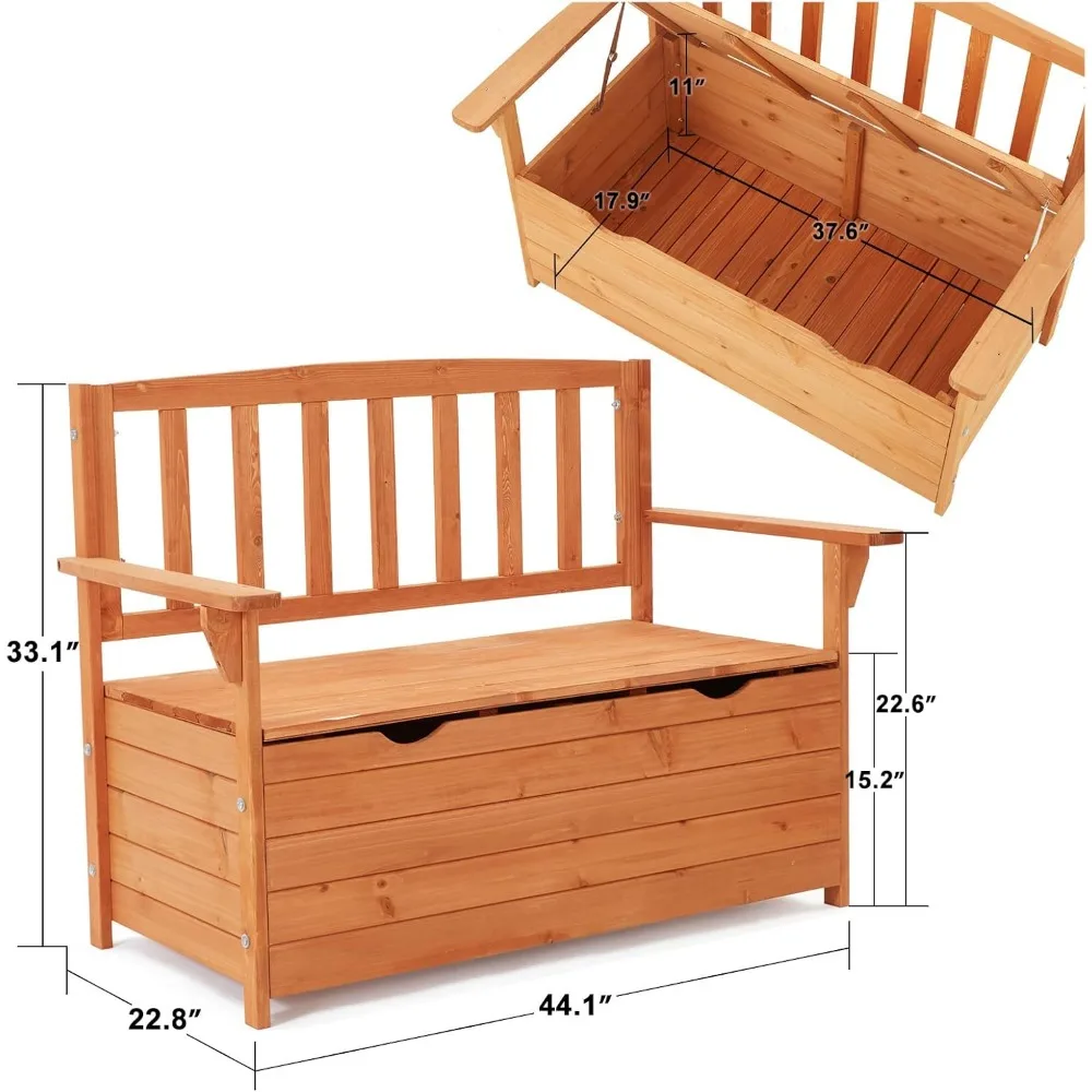 

Wooden Outdoor Storage Bench: Large Deck Box with Seating & Portable Handles - Patio Entryway Solution​