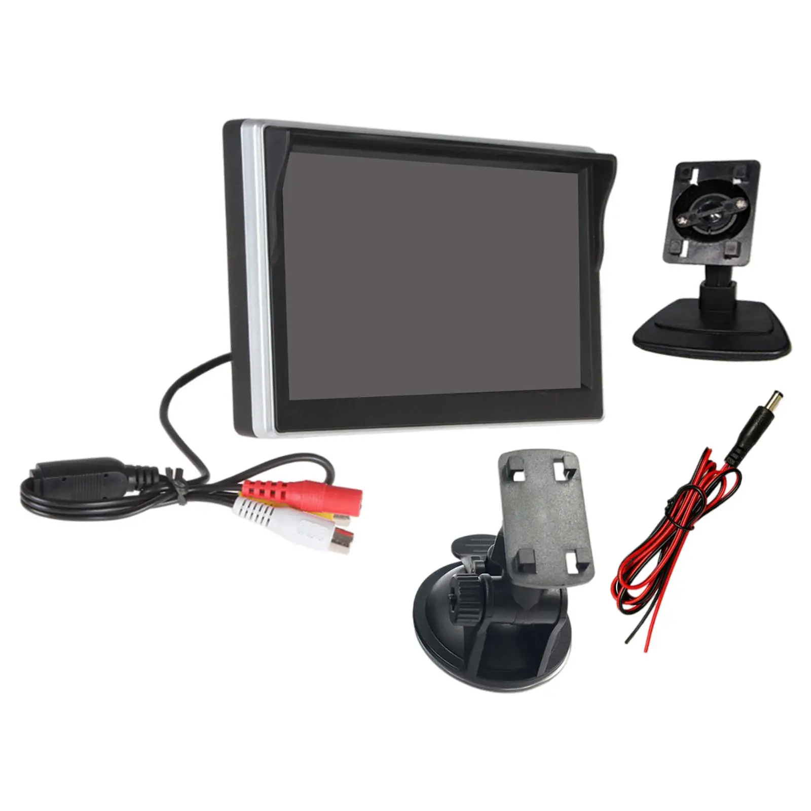 5 inch Car LCD Monitor Screen Small 12V/24V Color with 2 Mounting Brackets Suckers Stand Truck Fits for DVD/