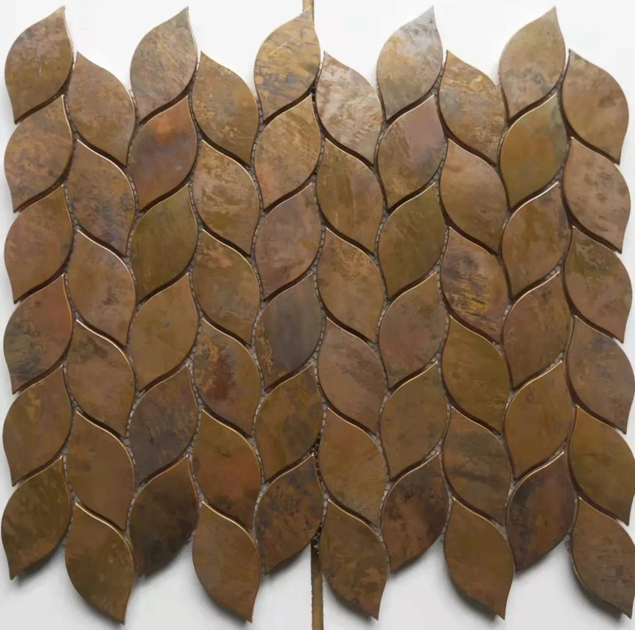 10 PCS Leaves Pattern Retro Copper Metal Mosaic Tile, DIY Wallpaper for Bar Loft  Wall Tiles Decoration