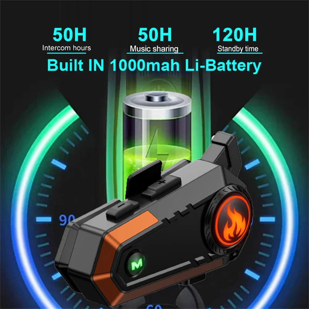 500 متر دراجة نارية إنترفون سماعة خوذة 1000mah V5.3 بلوتوث اللاسلكية البيني مقاوم للماء Intercomunicador المتكلم سماعة