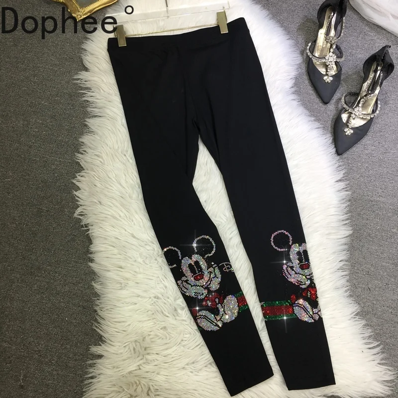 

Высококачественные модные женские леггинсы с Микки, горячими бриллиантами, осенне-зимние эластичные брюки-карандаш с высокой талией, женские леггинсы до щиколотки