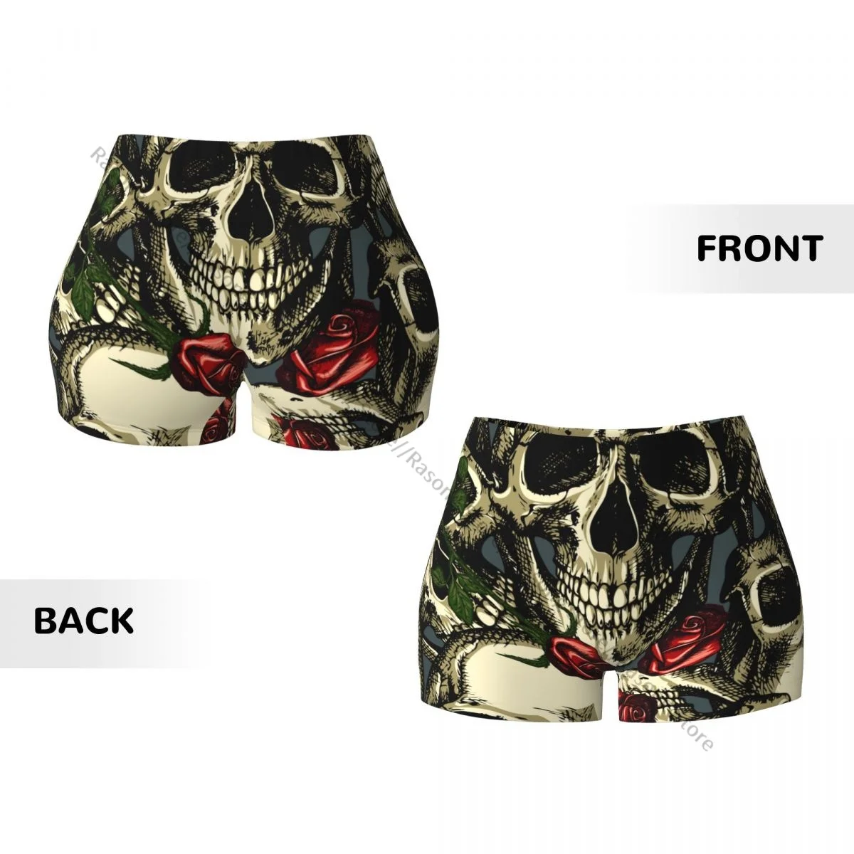 Pantaloncini da yoga da donna Rose rosse Pantaloncini da allenamento con teschi vintage Fitness ad asciugatura rapida da donna Yoga Gym Running Pantaloni corti Abbigliamento sportivo