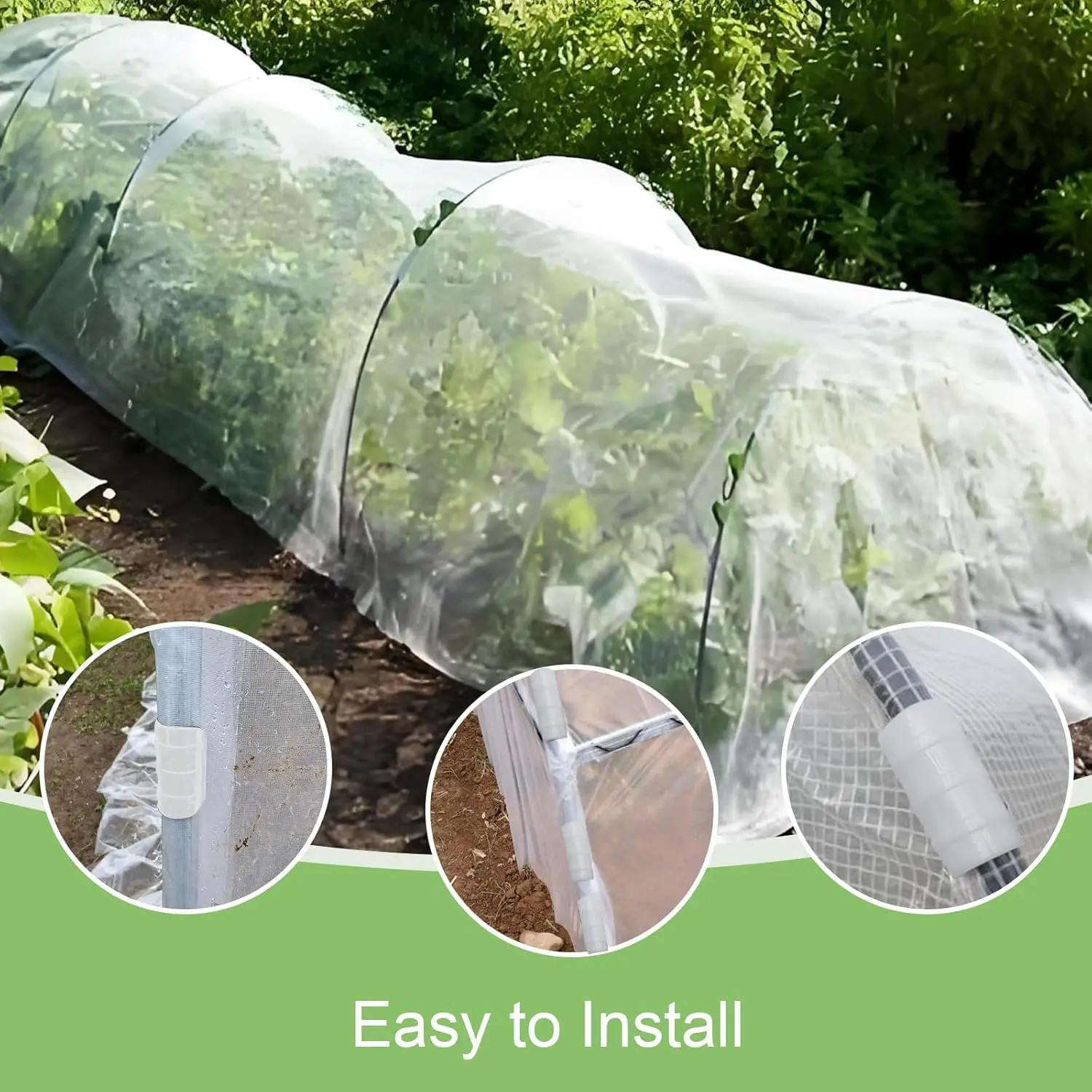 20 Pcs Greenhouse Frame and Film Clamp Connector Tunnel Hoop Clips Pipe Clamps Temperature Resistant White 4 Sizes Anti-rust