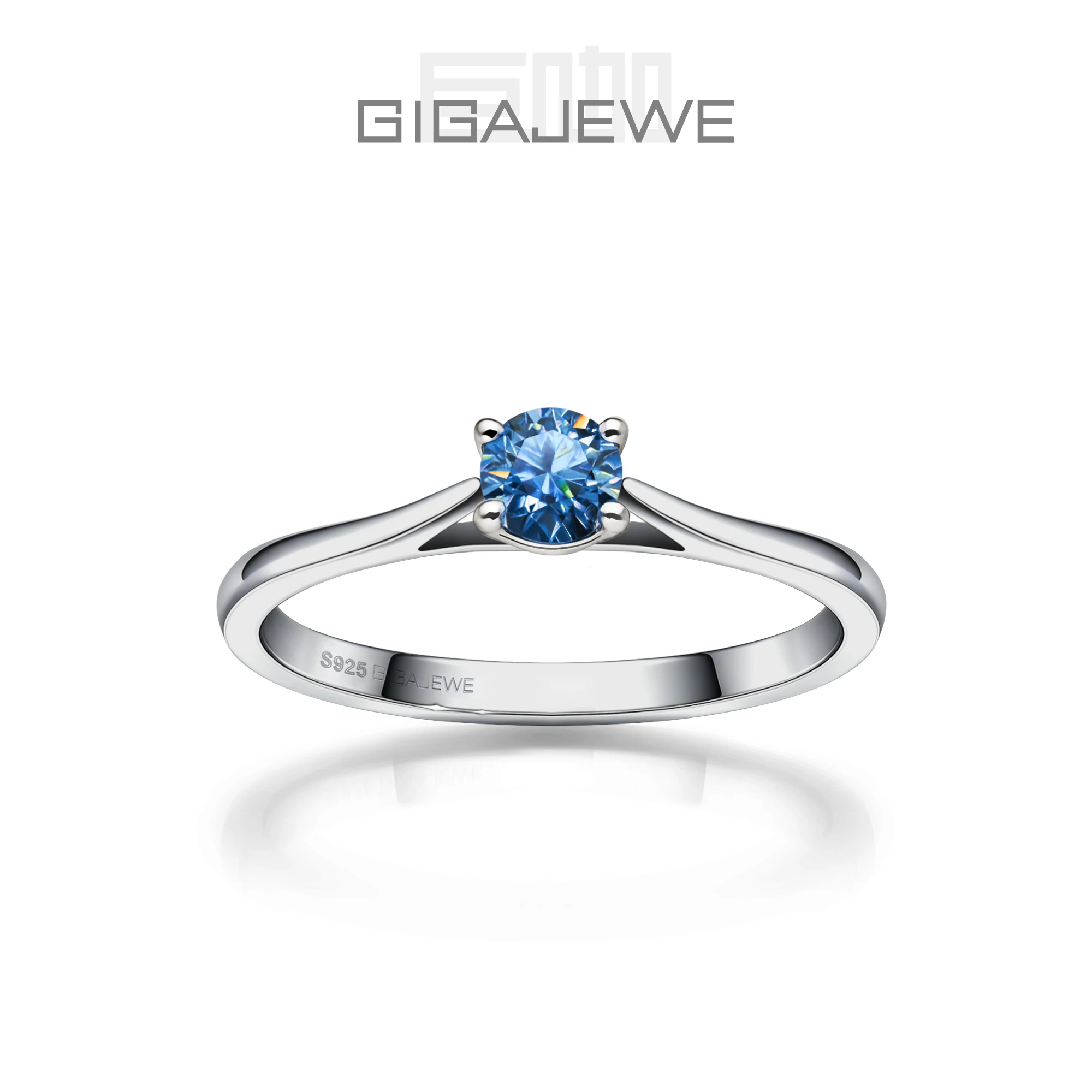 GIGAJEWE Moissanite 0.3ct 4mm Round Cut Blue/Pink/white 925 Silver Ring Diamond Test Passed Fashion Claw Setting Woman Girl Gift