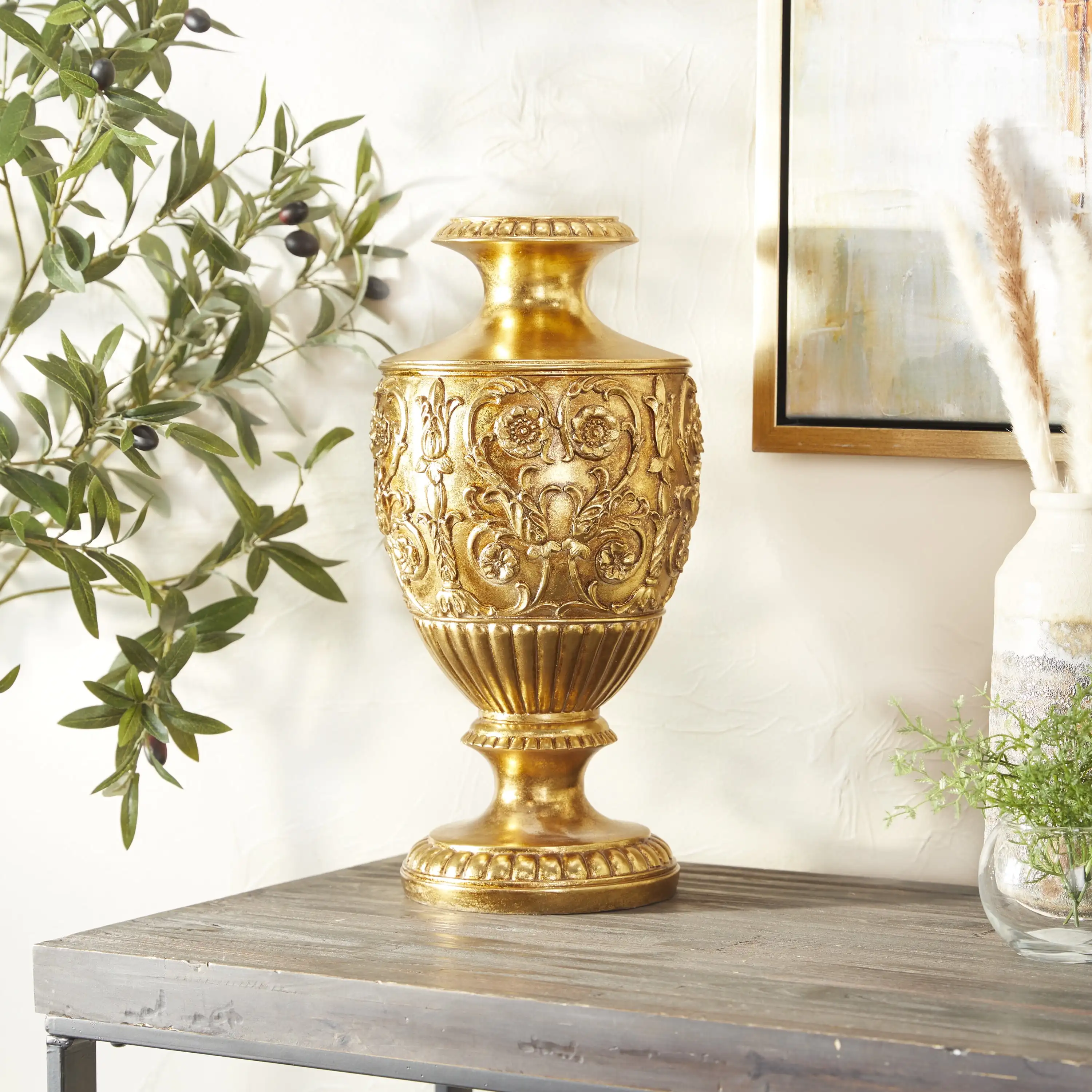 

16 Carved Gold Polystone Vase