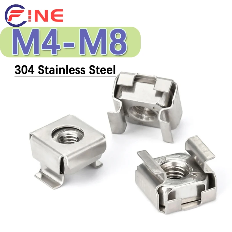 304 Stainless Steel Quartet Floating Cassette Card Nuts for Rack Mount Server Cabinet M4 M5 M6 M8 Cage Nuts