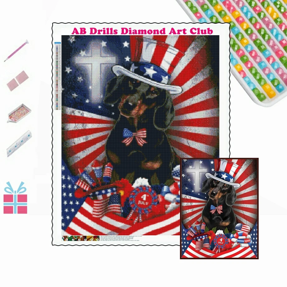 

American Dachshund Dog 5D DIY AB Drills Diamond Painting Mosaic Animal Cross Stitch Kits Embroidery Rhinestones Home Decor