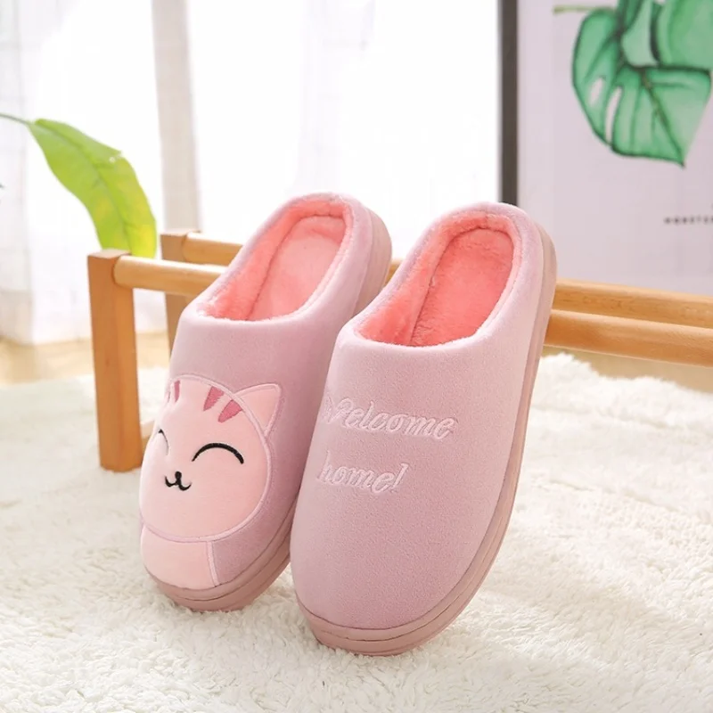 Kitten Fuzzy Fluffy Cotton Slippers for Bedroom Soft Bottom Warm Cotton Shoes Winter Warm Slip on Non-slip Fuzzy Home Slippers