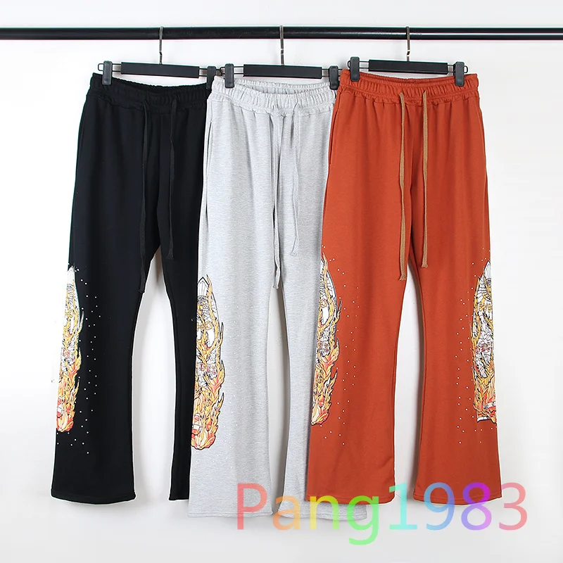 

Who Decides War Flame Pattern Printed Sweatpants Men Women Woolen Loop Fabric High Quality Casual Pants