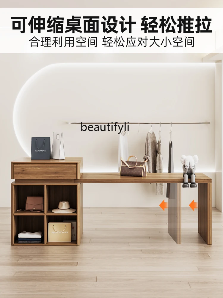 Solid Wood Clothing Store Retractable Women's Clothing Store Zhongdao Table Decoration Display Table Display Stand Display Stand