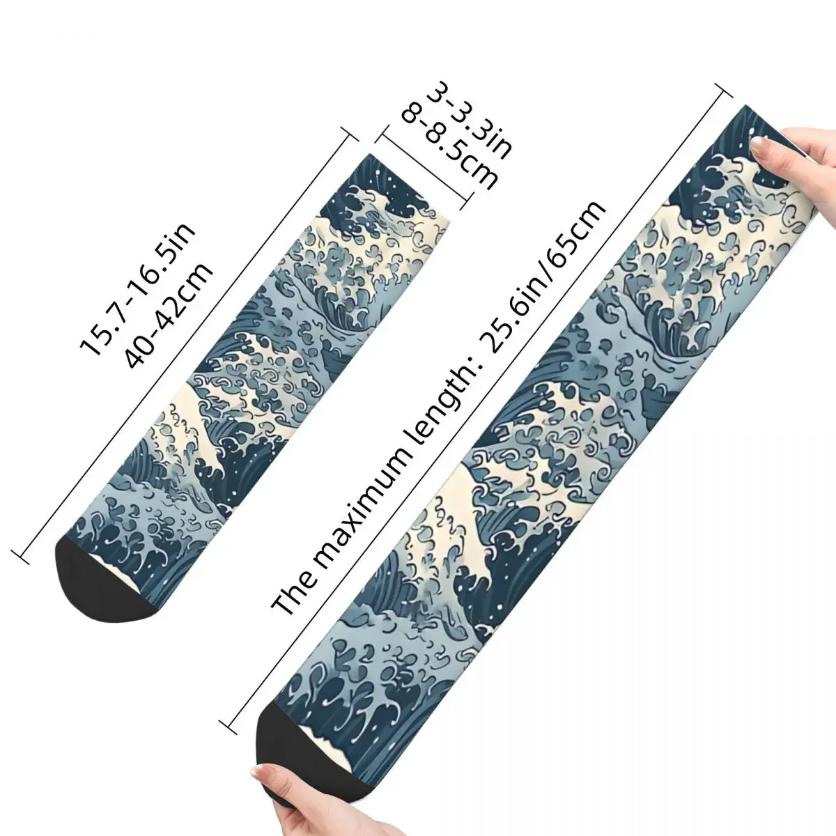 Funny Crazy Sock for Men Ocean Waves Repeatable Pattern Hip Hop Japanese Wave Breathable Pattern Printed Crew Sock Novelty Gift