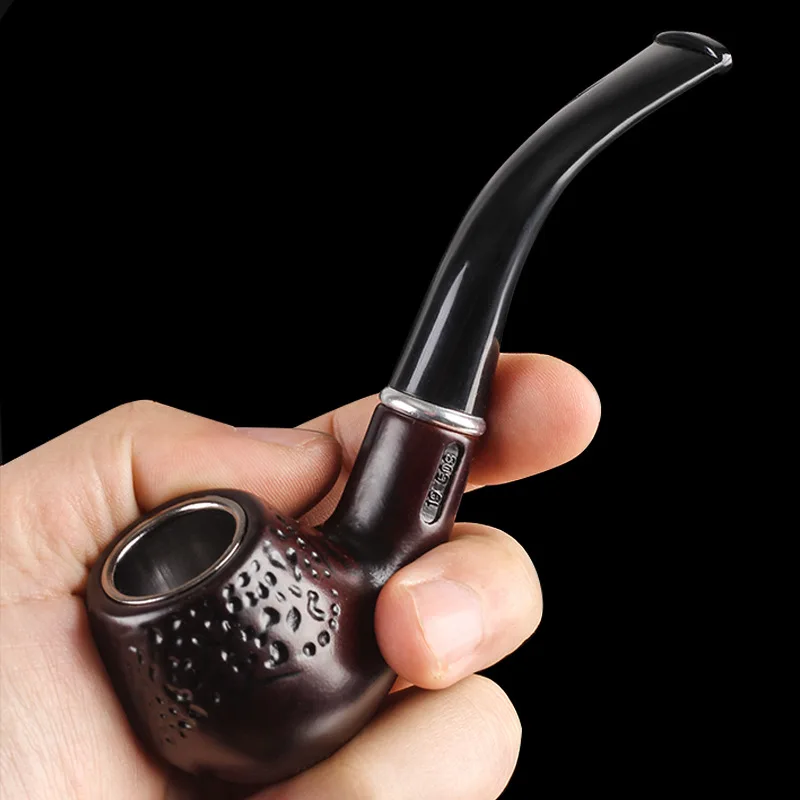 Resin Wooden Tobacco Pipe Retro Classic Bending Smoking Chimney Filter Pipe Potable Handheld Cigarette Accessories