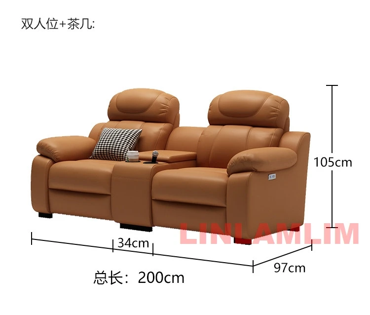 MANBAS Luxury Genuine Leather Power Reclining Home Theater Seating Sofa Set, 4-Seat Recliner Couch for Living Room & Media Room