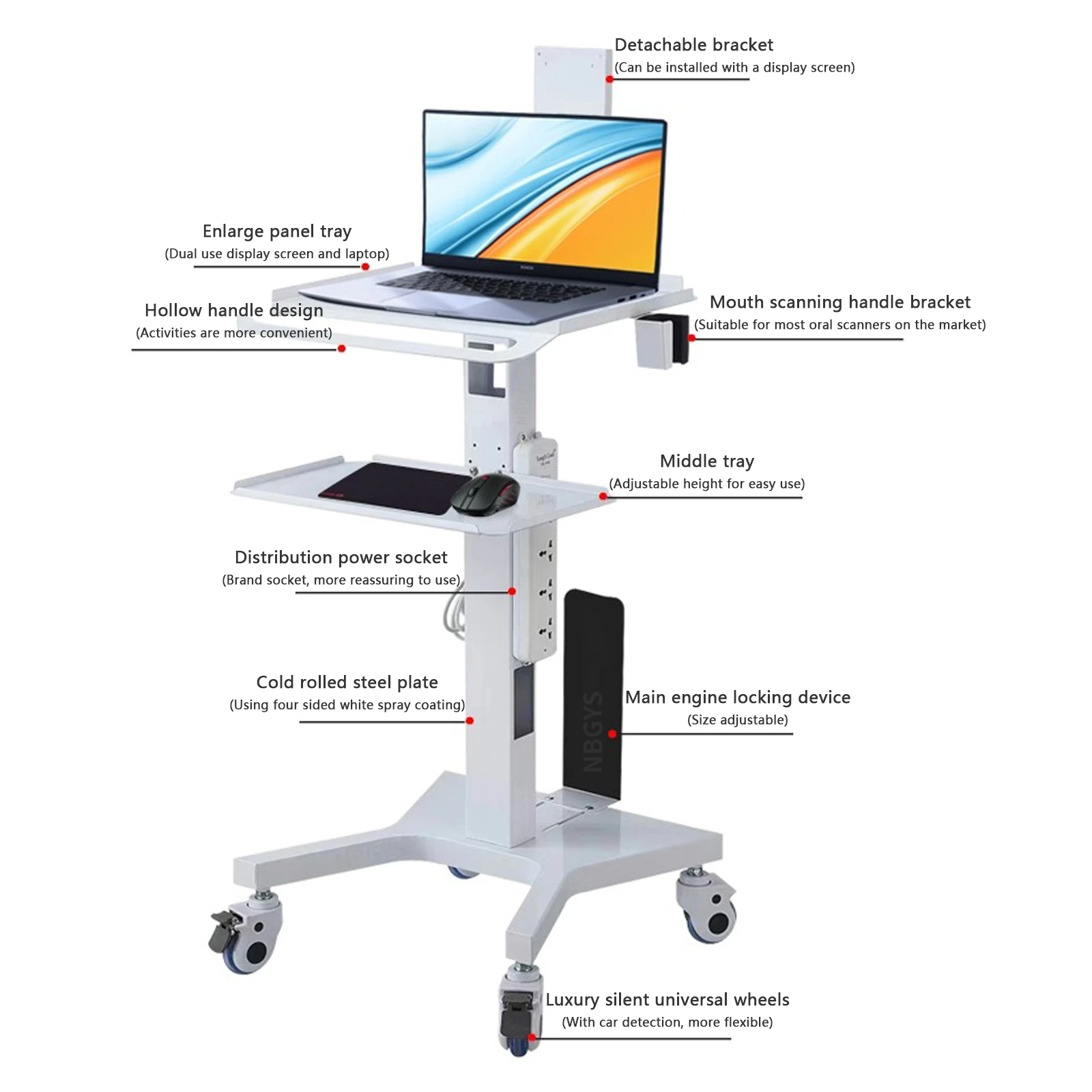 Oral scanning mobile small cart dental clinic oral scanning instrument bracket medical cart base medical computer trolley