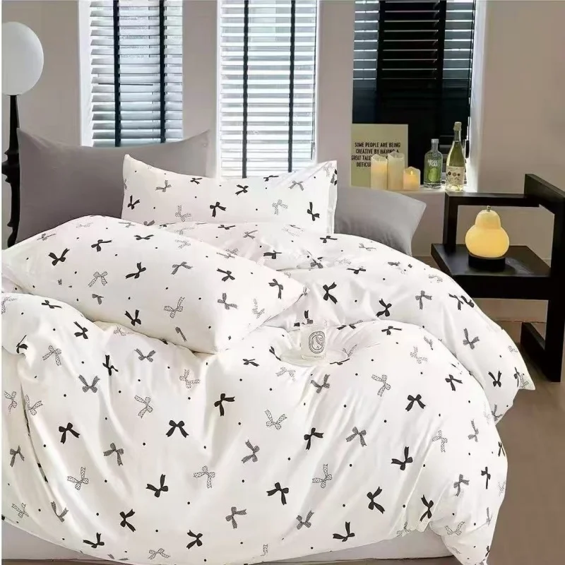 3 Piece Sheet Set  bowknot embroidery duvet cover Set ， comfortable Bedding Set Bedspread for All Season