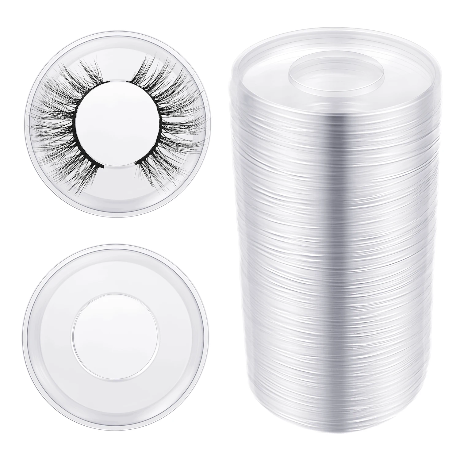 Lash Tray Packaging Box Supplies 20/50/100 Pcs Clear Case for Lash Stockaging Empty Round Lash Tray Wholesale Vendor
