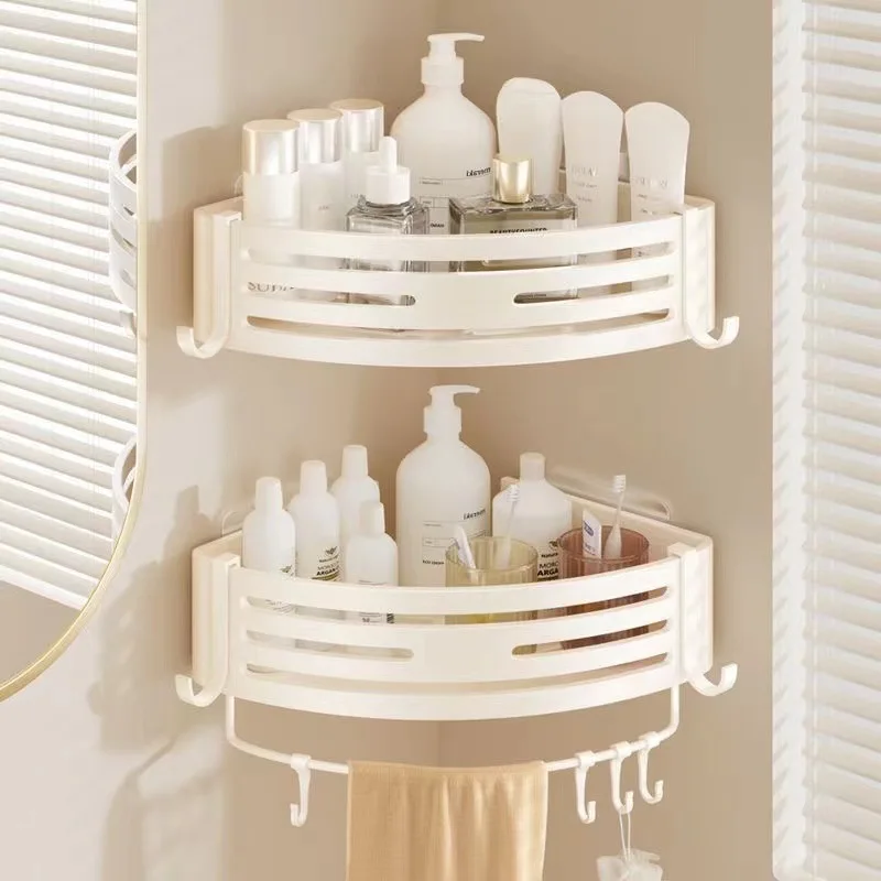 

Wall Mounted Bathroom Shelf Aluminum Alloy Shampoo Rack Wall Corner Shelf Makeup Storage Organizer Sticker Installation Bathroom