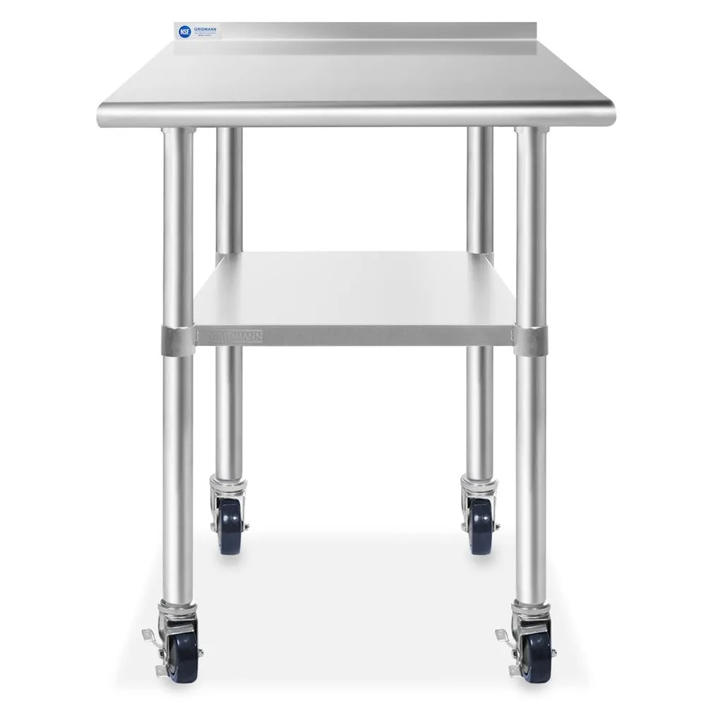 Stainless Steel Table 30 in. x 24 in. NSF Commercial Kitchen Prep & Work Table w/Backsplash and Wheels