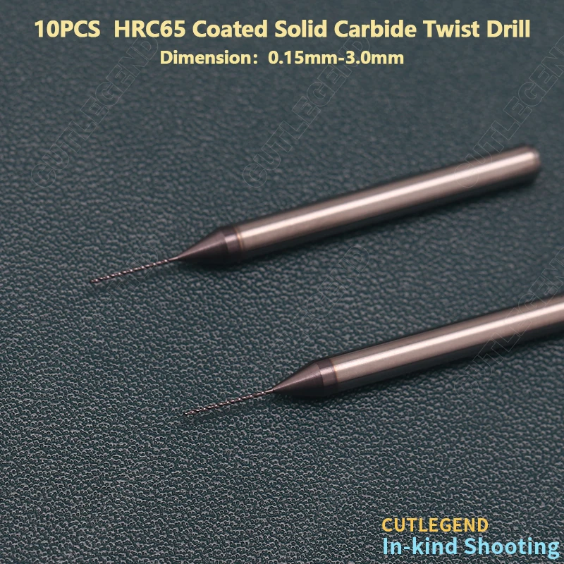 10PCS CUTLEGEND HRC65 TiCN Coated Solid Carbide Twist Drill Bit Dia. 0.3-2.99mm Shank Dia. 3mm Whole Tungsten Steel Micro Drill