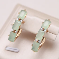 Kinel New Emerald Square Cut Drop Earrings for Women Luxury Natural Zircon With 585 Rose Gold Color Fashion Wedding Jewelry 2022