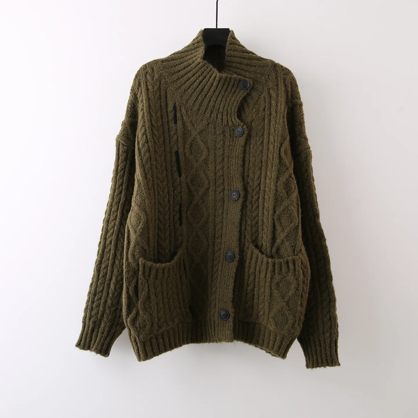 Greenora Vintage Cable Knit Cardigan Coat Women Autumn Winter Chunky Lapel Collar Thick Loose Sweater Jacket Cozy Casual Outerwe