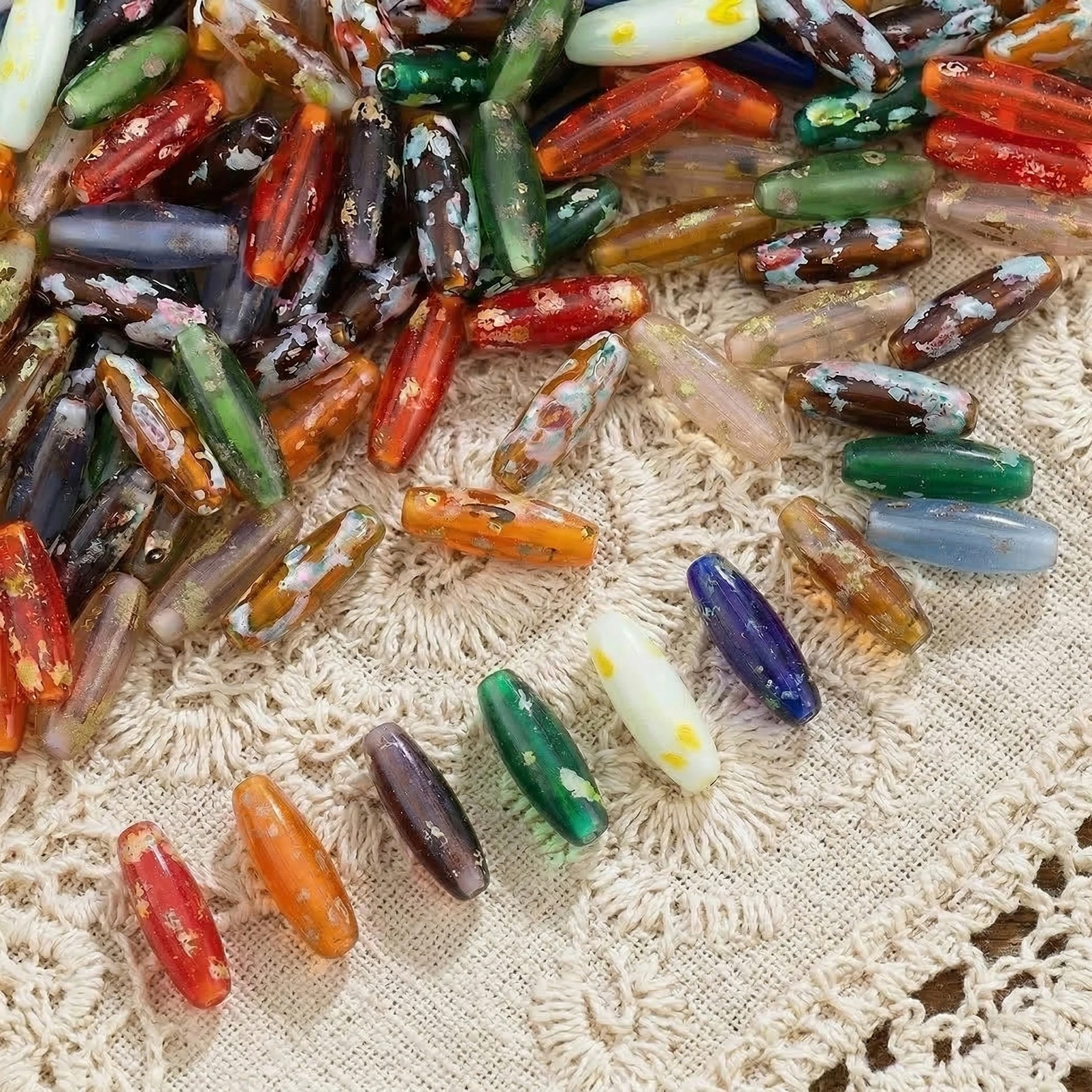 

10pcs 50pcs Oval Tube Shape 4mm x 12mm Mix Color Retro Glossy Crystal Glass Loose Beads For Jewelry Making DIY Crafts Findings