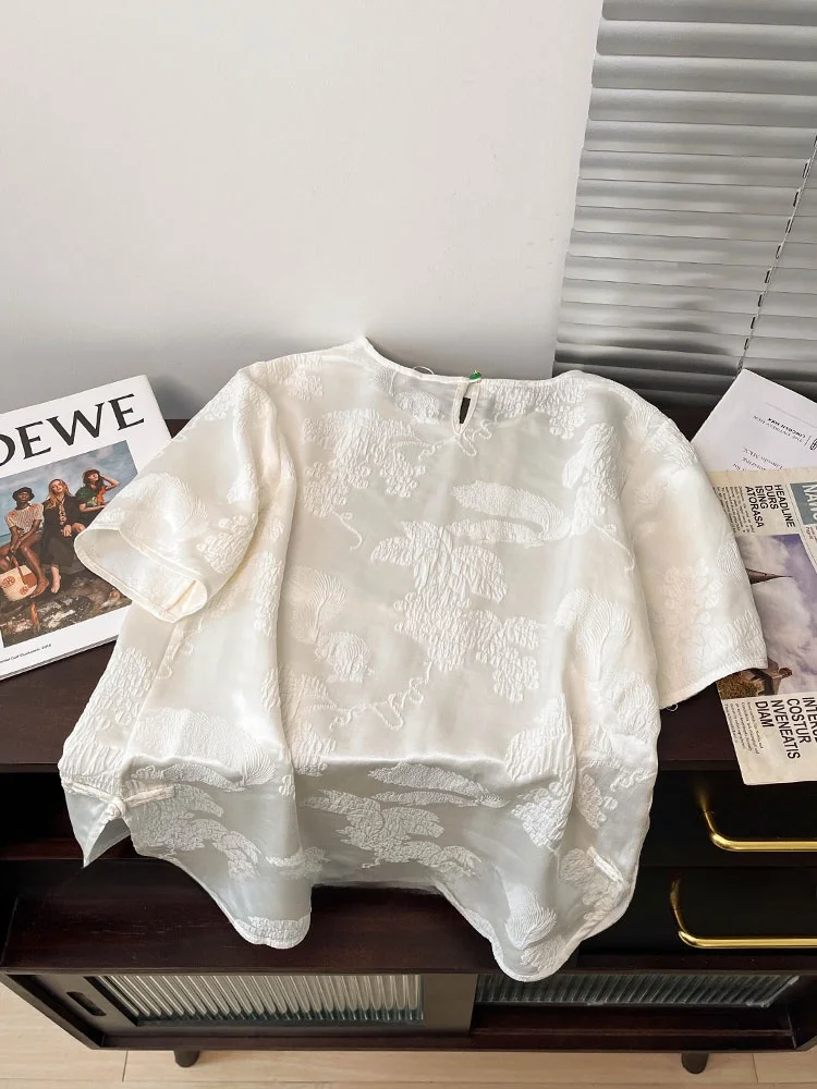 

Новая китайская футболка с тяжелой вышивкой Bla ort Sve, женская летняя свободная футболка High End Feeling National Sle Button Aceta...