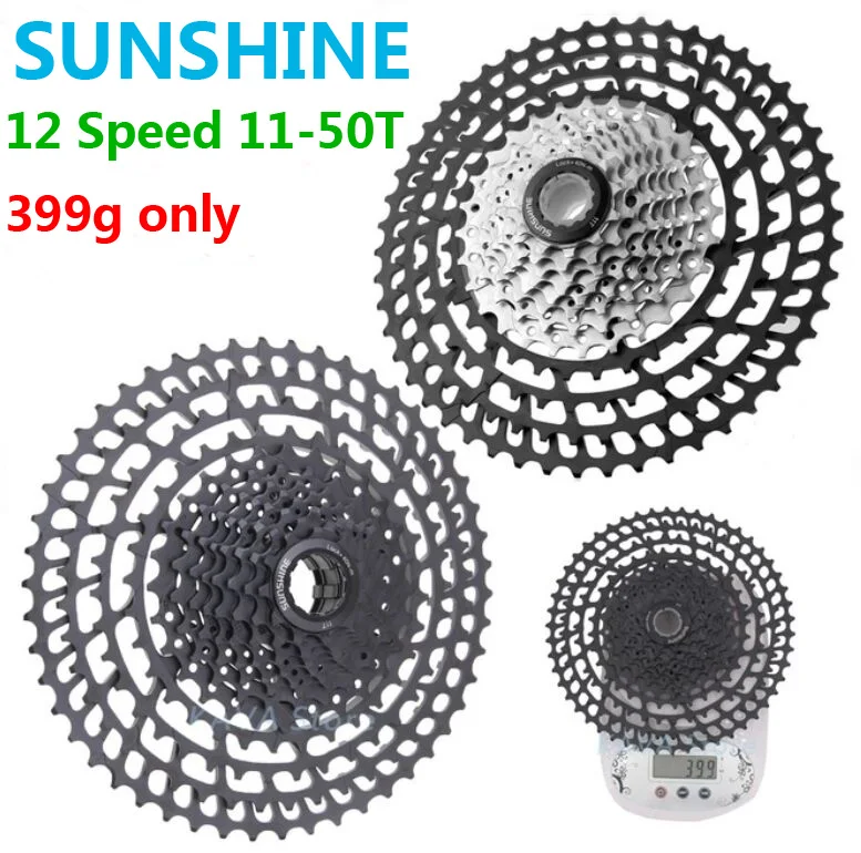 SUNSHINE-Bicycle Freewheel Cassette, 12 Speed, 11-50T, Mountain MTB Bike Parts, 12V, Different 10, 11S, Ultralight, 399G