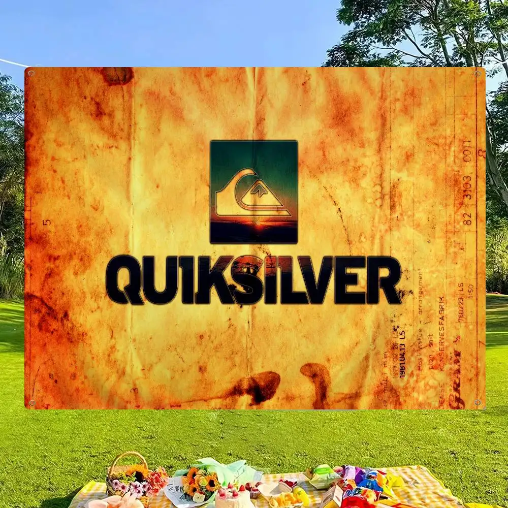 vintage famous Q-QuiksilverS LOGO High End Quality Banner Printing Artistic Atmosphere Style Camping Flag