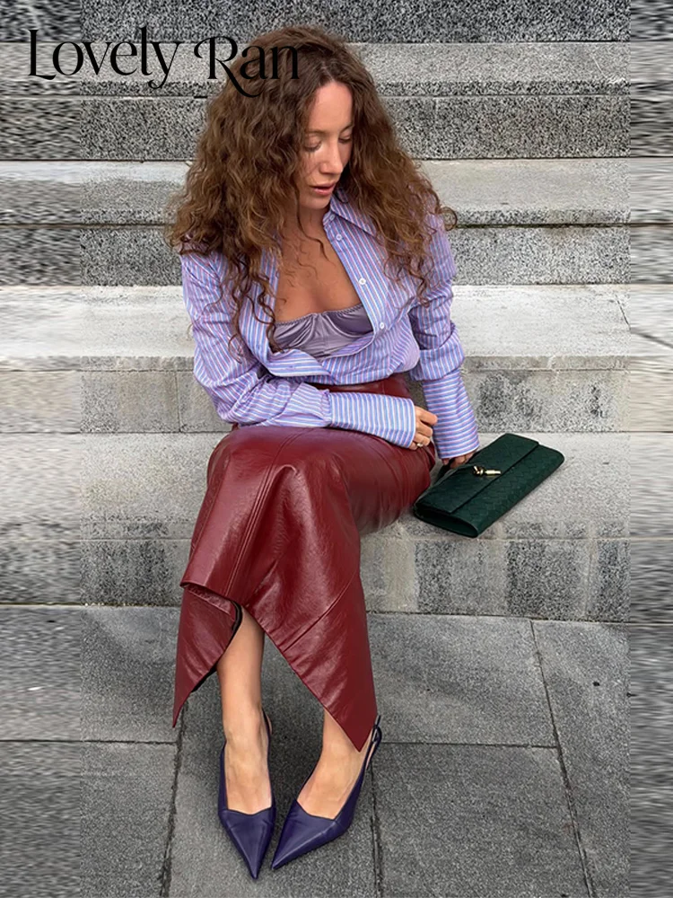 Elegante Damenjacke aus glänzendem Kunstleder mit Stehkragen, Reißverschluss und langen Ärmeln sowie langer Rock für Damen, Herbst-Bürokleidung 2026