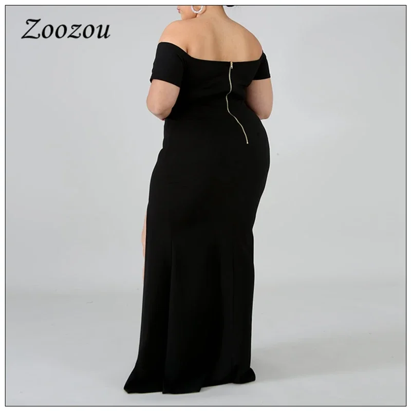 Strona otwarta Prom formalna strona Maxi sukienka dla kobiet Plus rozmiar 4XL eleganckie sukienki z odkrytymi ramionami letnia czarna sukienka z