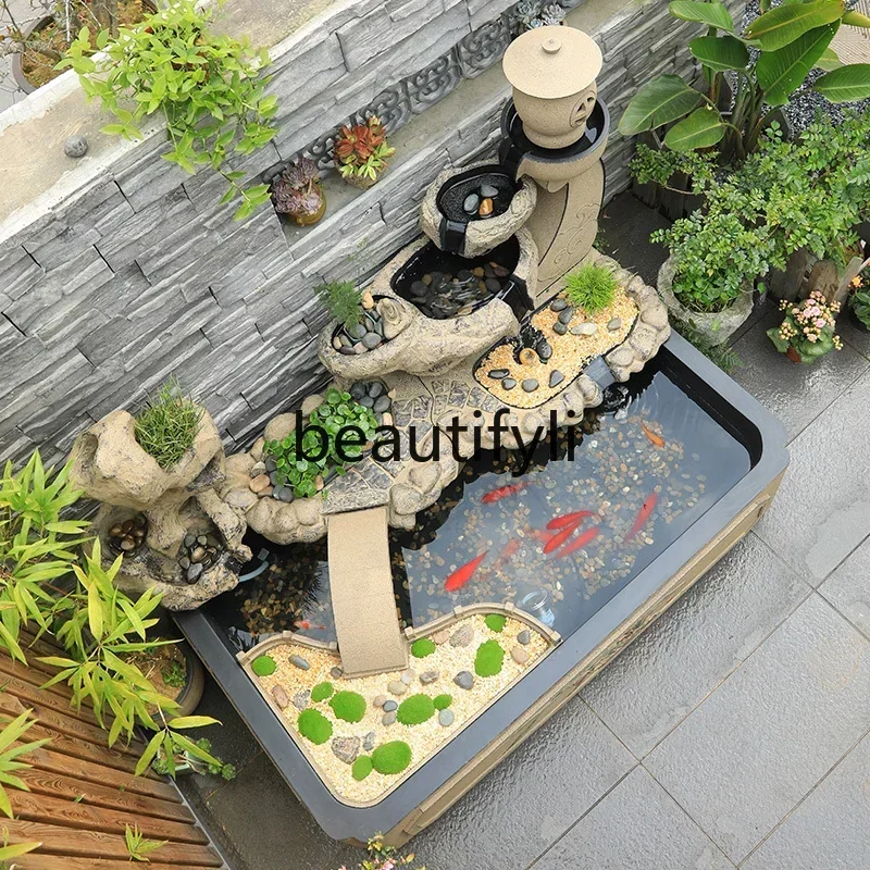 cn0420 بركة السمك الصينية الجديدة للمناظر الطبيعية في الهواء الطلق، ديكور الشرفة، زخرفة حوض الأسماك للمناظر الطبيعية المائية