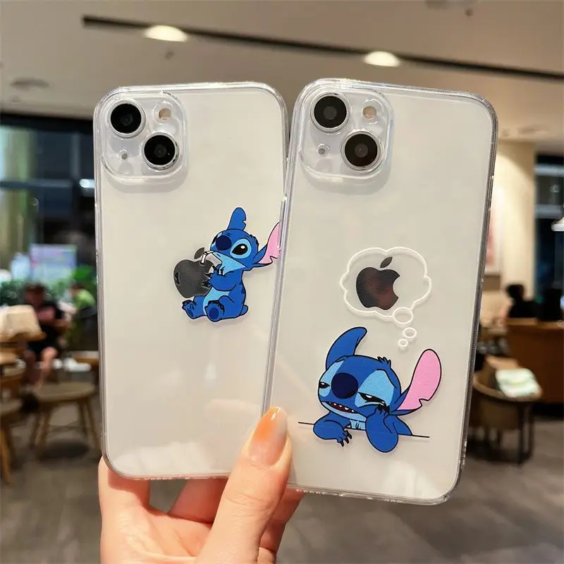 Etui na telefon Disney Stitch Reflection do iPhone\'a 16 15 14 ProMax 13 12 Mini 11 Pro XR XS 7 8 Plus Y2K Girl Shockproof Clear Cover