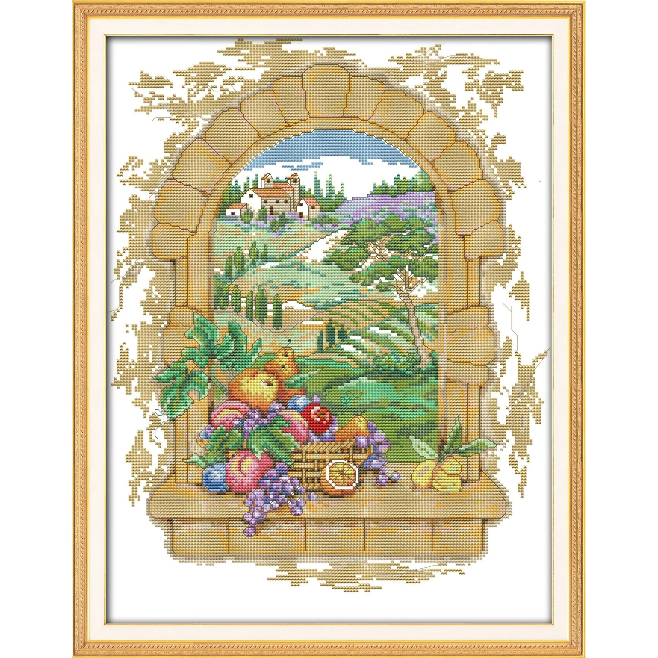 

Soulgift News Pre-Printed Cross Stitch Kit, Stamped Aida Fabric with DMC Threads, Embroidery Kit - View Outside The Window