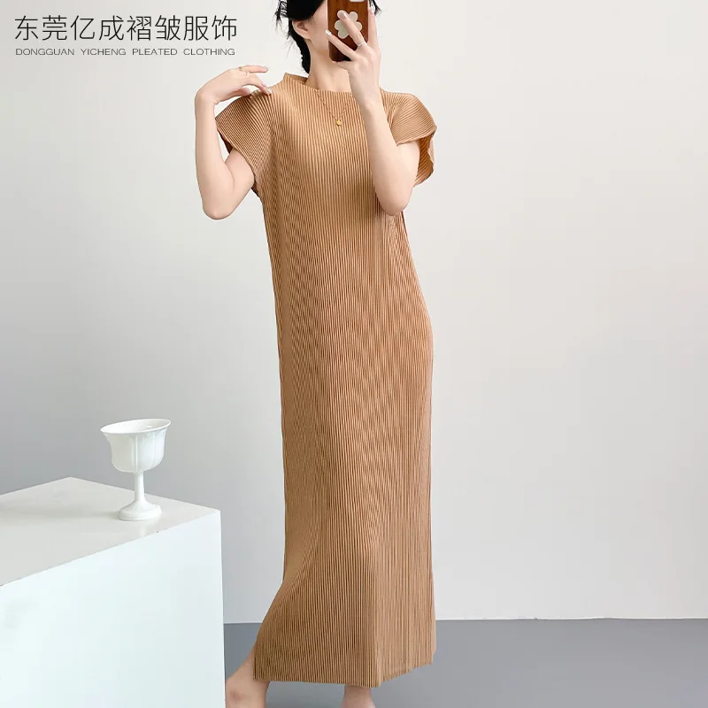 

Miyake Pleated Shirt 2025 Early Autumn New Chinese Style Solid Color Cheongsam Style Dress Long Sleeved Jacket Two-piece Set