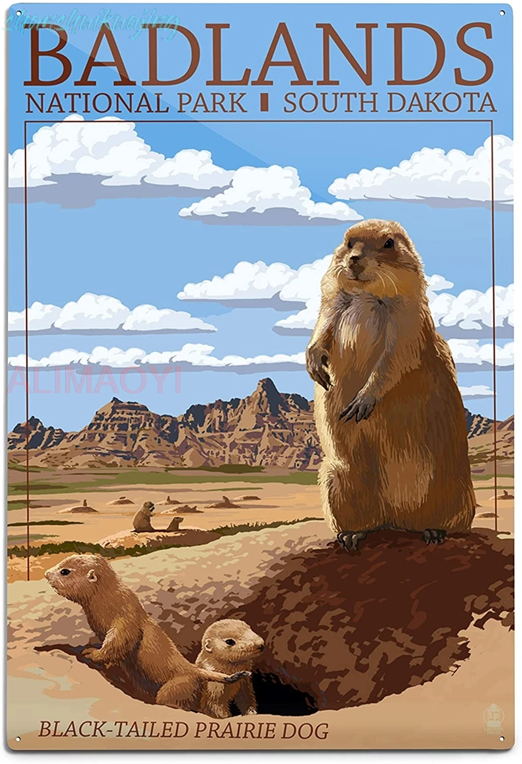 Lantern Press Badlands National Park, South Dakota, Prairie Dogs (12x18 Aluminum Wall Sign, Wall Decor Ready to Hang) sign