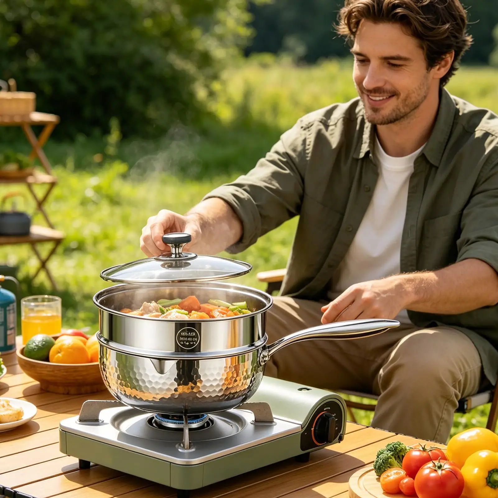 Sauce Pan With Lid Non-Stick Stainless Steel Kitchen Cookware Cooking Pot With Steamer For Frying Simmering Boiling Cooking