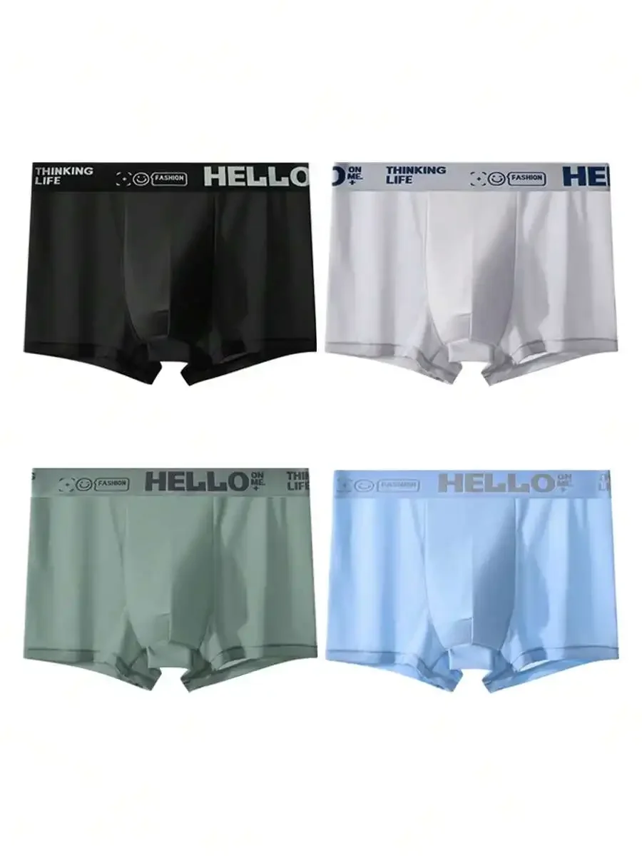 

4 Pcs Mens Lightweight Breathable Briefs With Printed Waistband