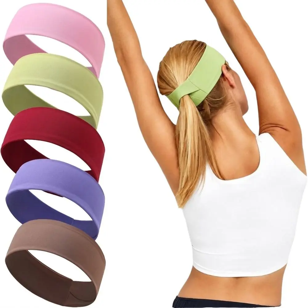 Solid Color Sports Headbands Hair Fixing Hole Non-Slip Grip Yoga Headbands Moisture Wicking Wide Width Run Bandanas