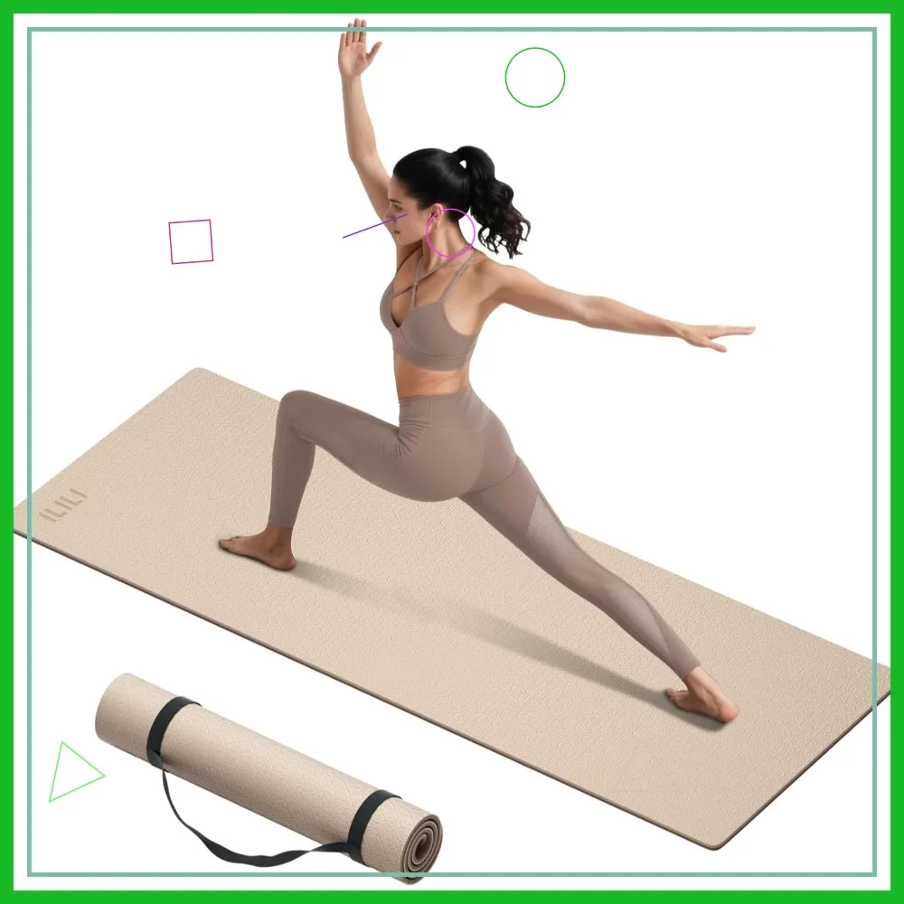 

10mm Extra Thick Yoga Mat, 193cm Extra Long, Double Color Non-Slip TPE, Easy Carry with Strap, Eco Friendly for Yoga Pilates