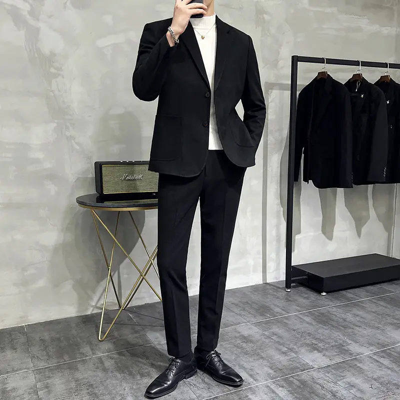 4-A126    and Autumn Thickened Woolen Casual Suitan-style Slim-fit British-style Duffy Handsome Suit Two-piece Suit Men's Suit