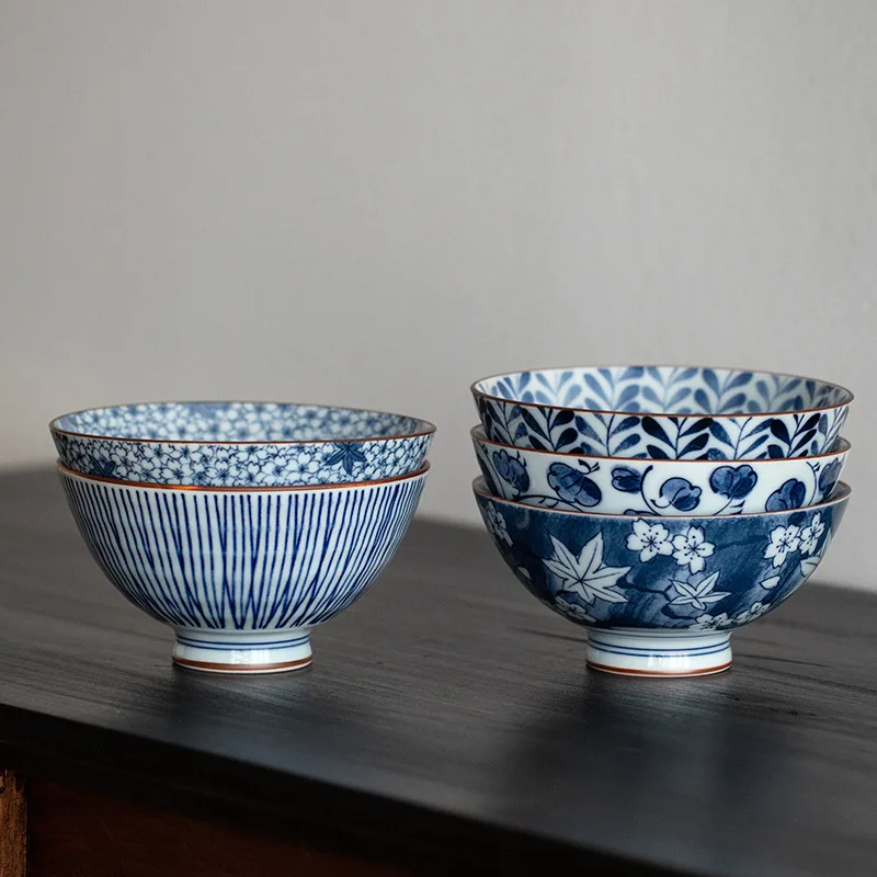 Japanese Household Flower Patterned Ceramic Small Rice Bowl Elegant Tableware