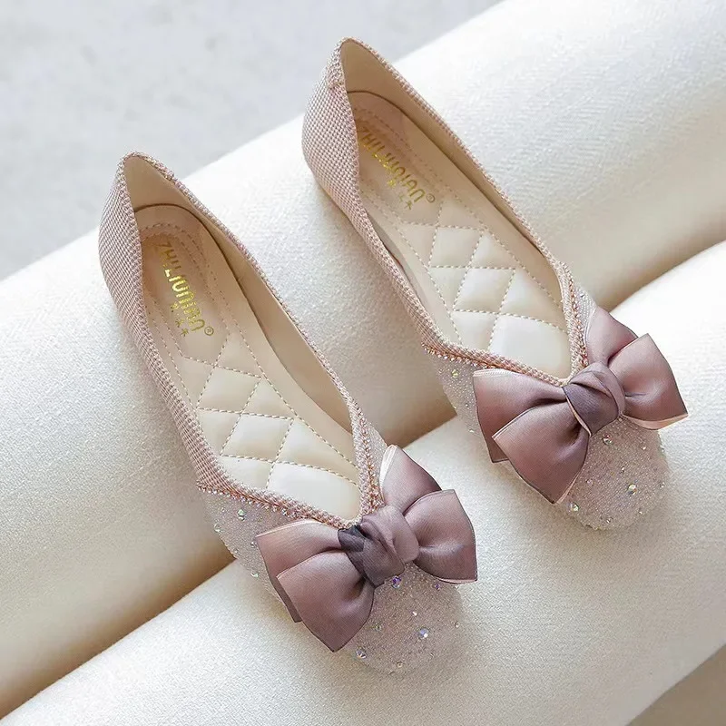 

2024 Elegant French Shallow Cut Flat Shoes Comfortable and Casual Loafers Women's Bow Decoration Sweet Women's Shoes