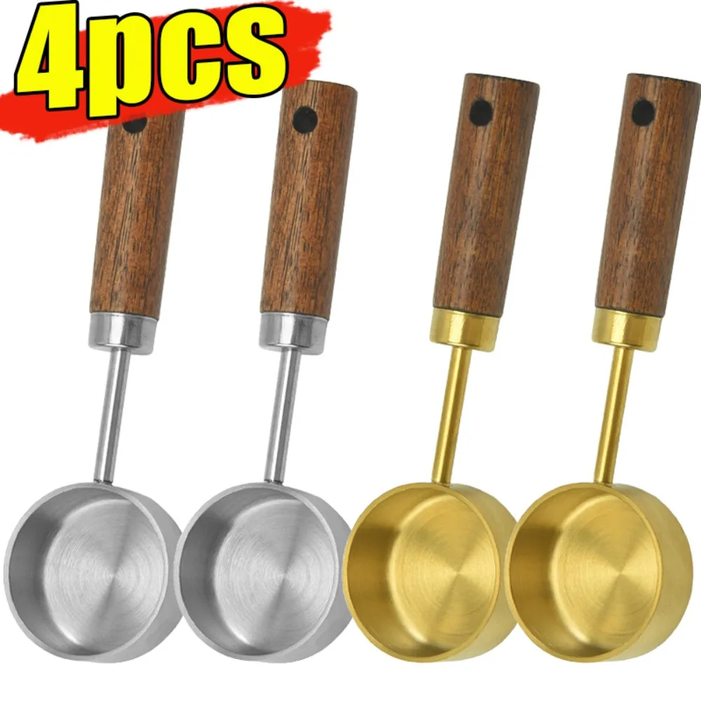 4/1Pcs Stainless Steel Measuring Spoons with Wooden Handle Small Measuring Scoop for Spice Herbs Salt Coffee Kitchen Gadgets