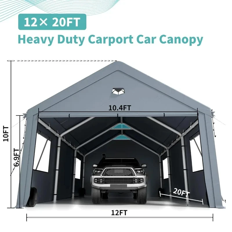 Hot Selling 12X20 Heavy Duty Carport Canopy with 180G Removable Side Walls, Portable Customizable Car Garage