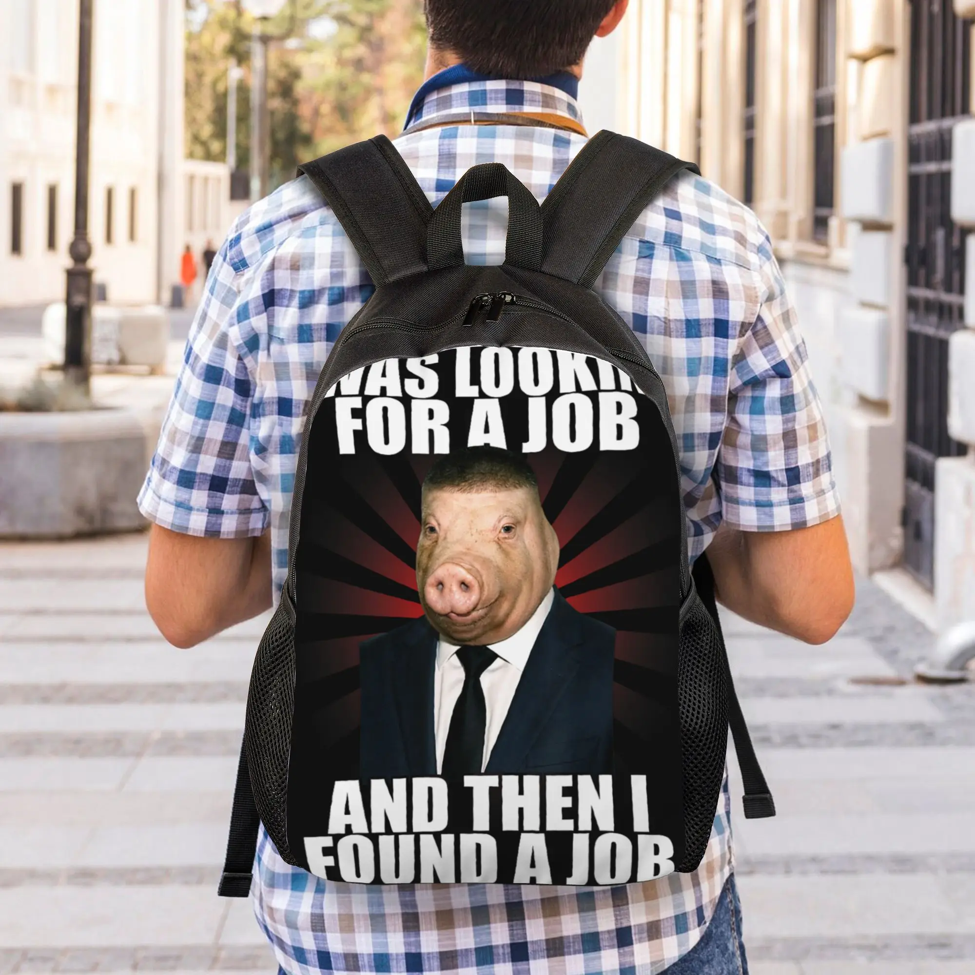 I was Looking for A Job John Pork Fade Haircut Meme Backpack for Men Women Cool High School Travel Daypack  College Shoulder Bag
