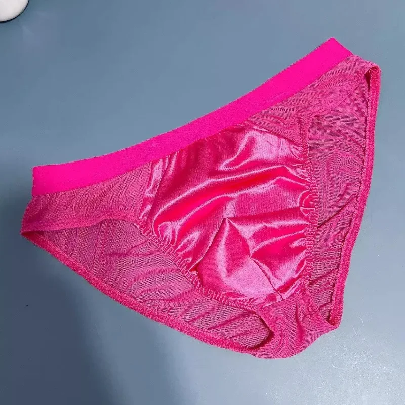 لامعة الرجال شبكة ملخصات كيس مزموم السراويل لون الحلوى بيكيني Hombre سراويل منخفضة الخصر مريحة رجل ملابس داخلية مرنة بحر