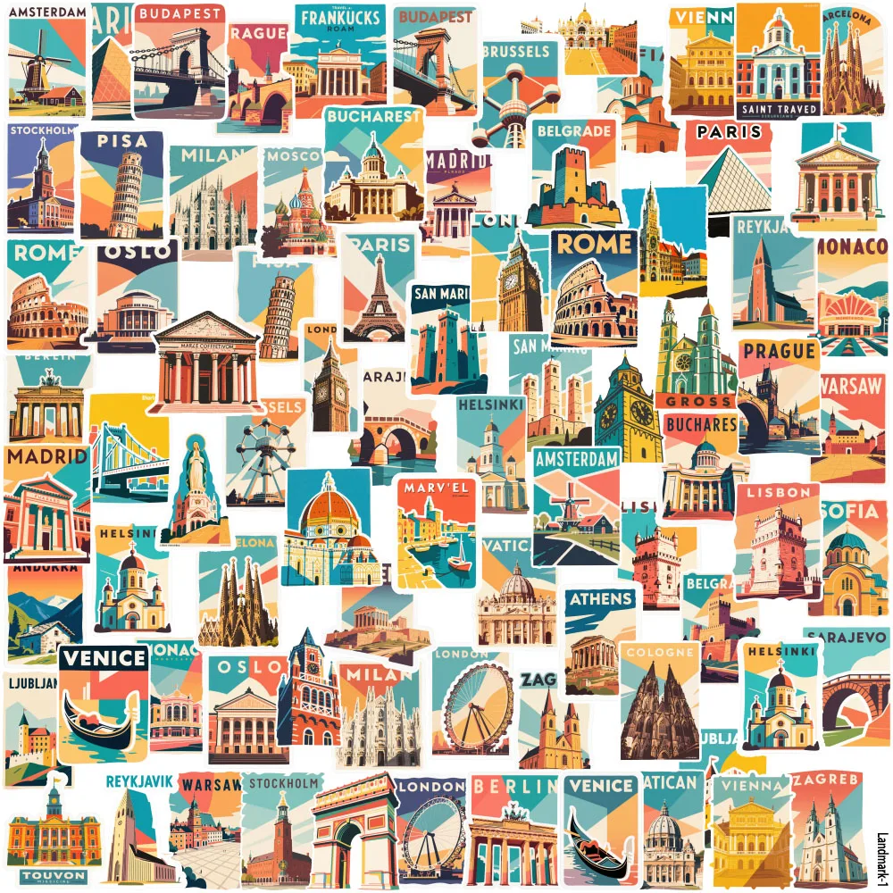 World Famous Landmark Waterproof Stickers DIY Decals for Phone Case Laptop Water Bottle Scrapbook Journal Decor